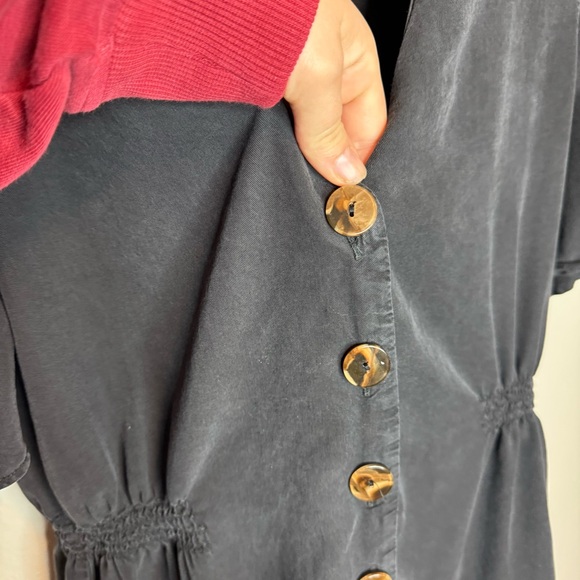 Zara Women’s Solid Black V Neck Short Sleeve Mini Dress Button Front - Picture 6 of 8